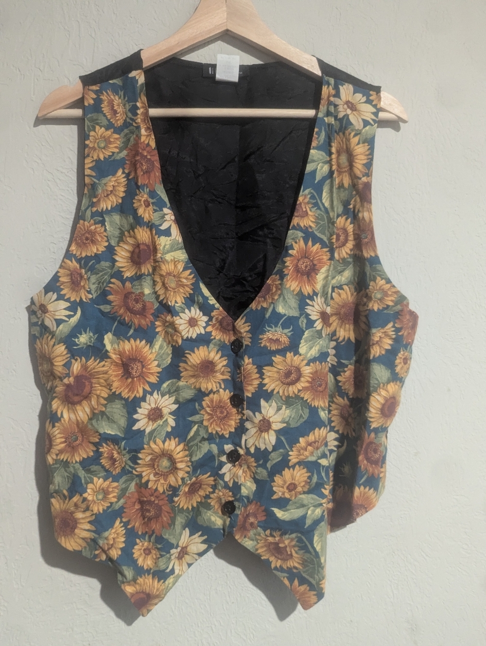 VTG Sunflower Print V-Neck Vest - Blue & Yellow